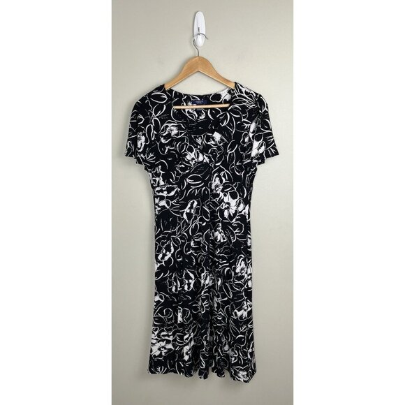 Chaps Women's Dress‎ Size M Black White Floral Flutter Sleeves - Picture 1 of 6